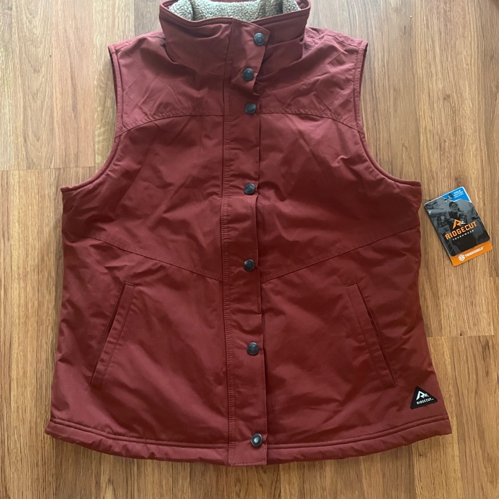 Red Quilted Vest with High Collar and Zipper Closure